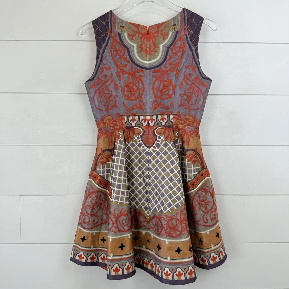 Pankaj & Nidhi Mini‎ Dress Women 0P Embroidered Boho Geometric Anthropologie